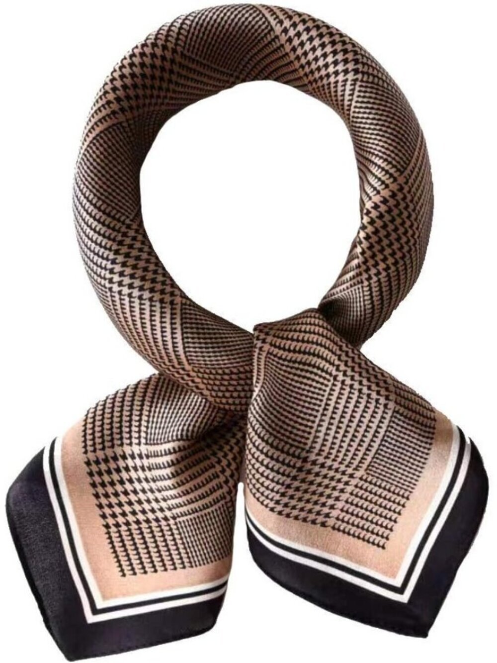 Women's Coffee-check Mulberry Square Scarf  Hair Digital Printed Headscarf Silk